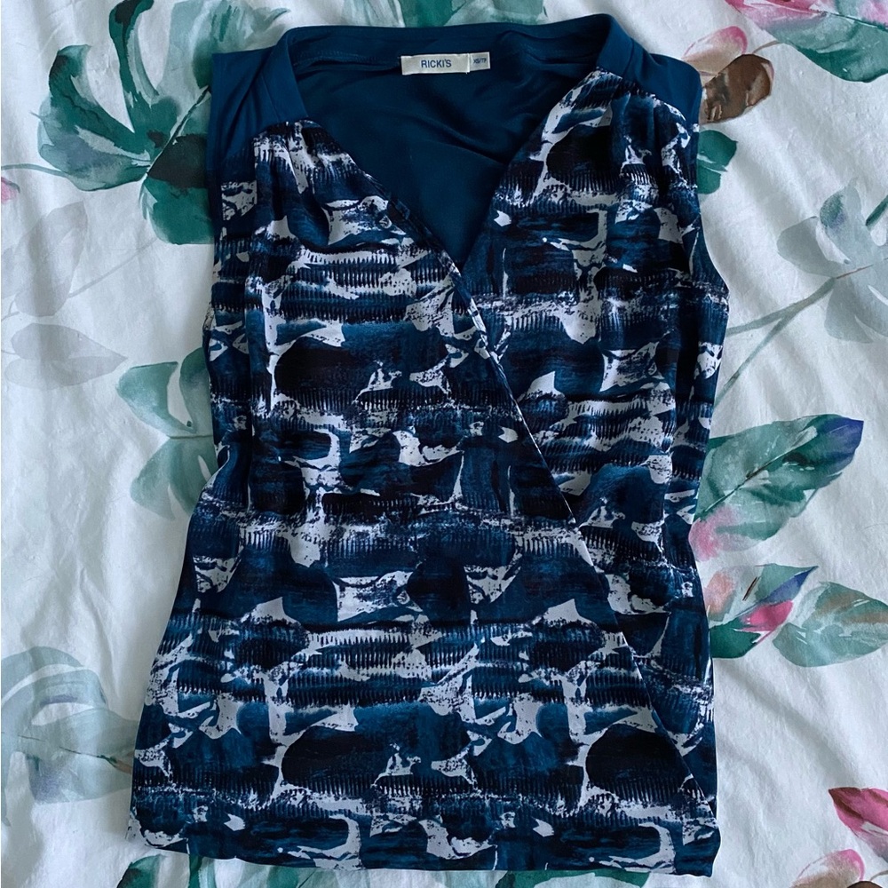 Blue and White Sleeveless Top